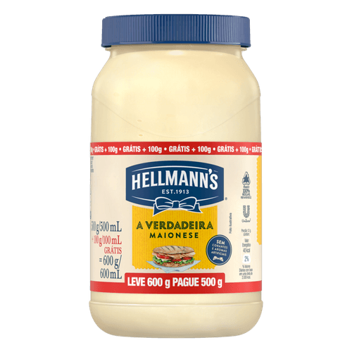 Maionese Hellmann's Pote Leve 600g Pague 500g