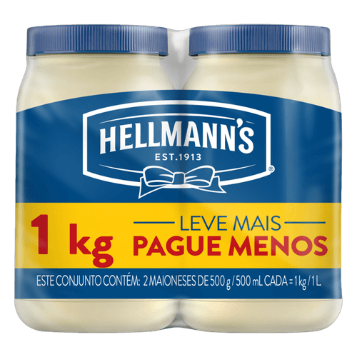 Maionese Hellmann's Pote 1kg 2 Unidades de 500g Cada Leve Mais Pague Menos