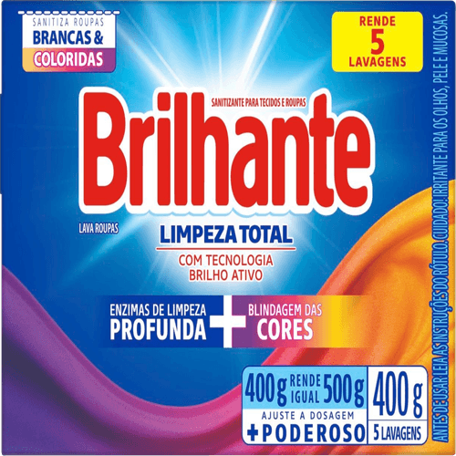 Lava Roupas Sanitizante em Pó Brilhante Limpeza Total Combate Germes e Bactérias 400g