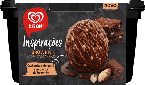 Sorvete Chocolate com Pedaços de Brownie de Chocolate e Castanhas-do-Pará Kibon Inspirações Pote 1,3l