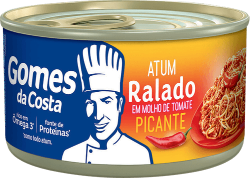 Atum Ralado ao Molho de Tomate Picante Gomes da Costa Lata Peso Líquido 170g Peso Drenado 140g