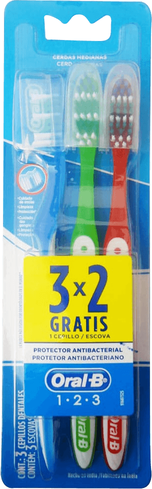 Escova-Dental-Media-Oral-B-1-2-3-Clean-3-Unidades