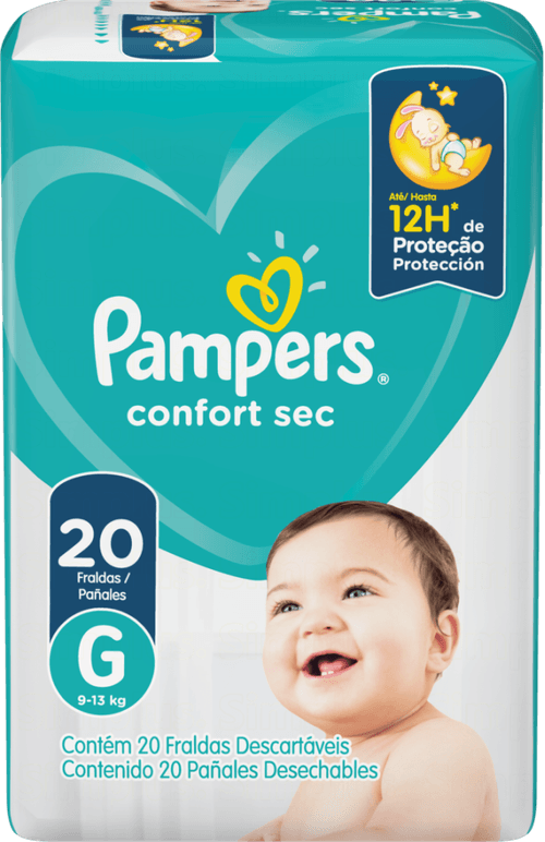 Fralda Descartável Infantil Pampers Confort Sec G 9 a 12,5kg Pacote 20 Unidades