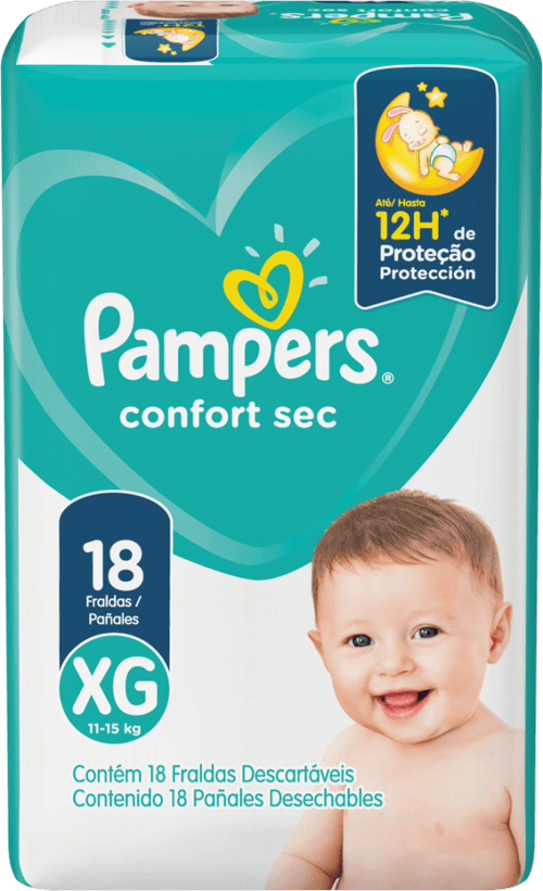 Fralda Descartável Infantil Pampers Confort Sec XG 11 a 15kg Pacote 18 Unidades