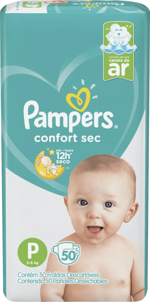 Fralda Descartável Infantil Pampers Confort Sec P 5 a 8kg Pacote 50 Unidades