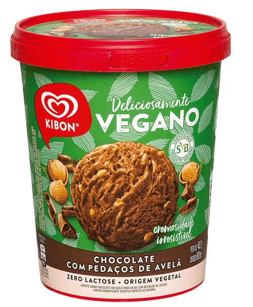 Sorvete Vegano Chocolate com Pedaços de Avelã Kibon Pote 800ml