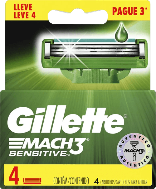 Carga de Aparelho para Barbear Gillette Mach3 Sensitive 4 Unidades Leve Mais Pague Menos