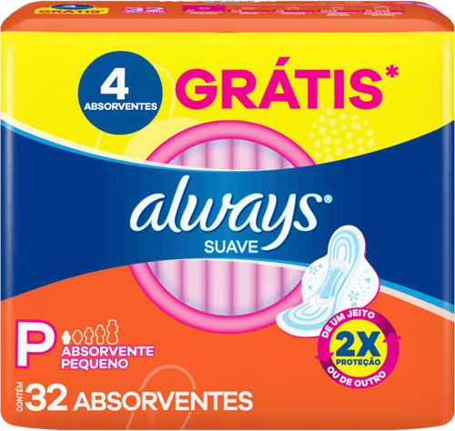 Absorvente com Abas Suave Always P Pacote 32 Unidades Grátis 4 Absorventes