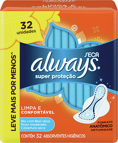 Absorvente com Abas Seca Always Pequeno Pacote 32 Unidades Grátis 4 Absorventes