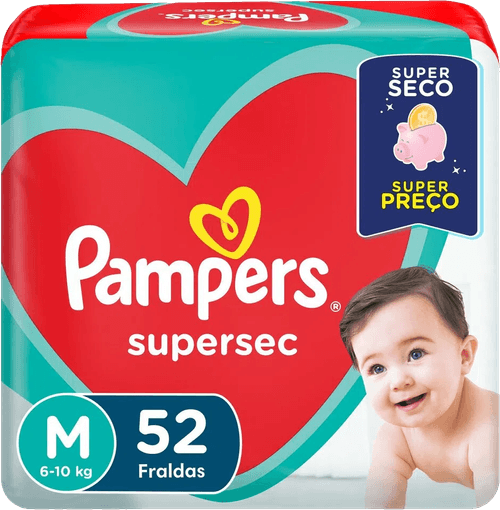 Fralda Descartável Infantil Pampers Supersec M 6 a 10kg Pacote 52 Unidades