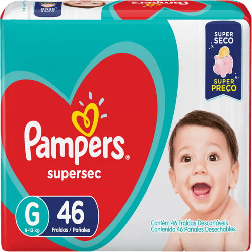 Fralda Descartável Infantil Pampers Supersec G 9 a 12,5kg Pacote 46 Unidades