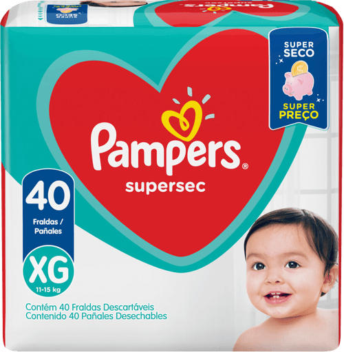 Fralda Descartável Infantil Pampers Supersec XG 12 a 15kg Pacote 40 Unidades