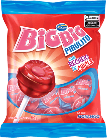 Pirulito Morango Recheio Chicle Big Big Pacote 500g