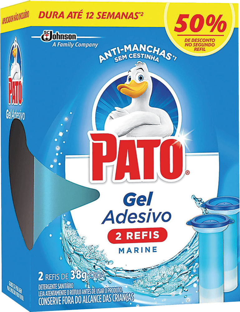 Detergente-Sanitario-Gel-Adesivo-Marine-Pato-2-Unidades-38g-Cada-12-Discos-Gratis-50--de-Desconto-no-Segundo-Refil