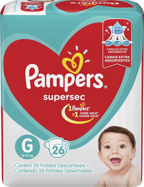 Fralda Descartável Infantil Pampers Supersec G 9 a 13kg Pacote 26 Unidades