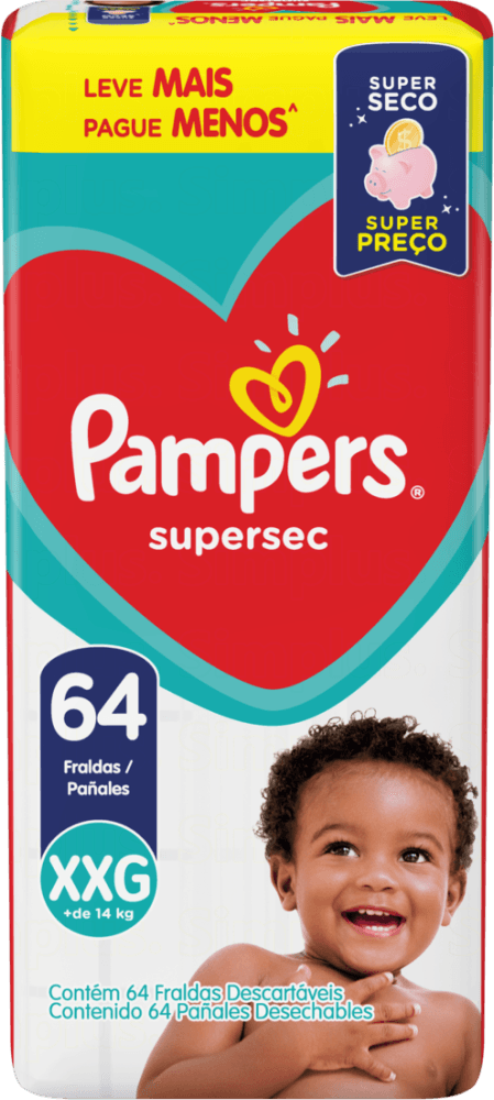 Fralda Descartável Infantil Pampers Supersec XXG + de 14kg Pacote 64 Unidades Leve Mais Pague Menos