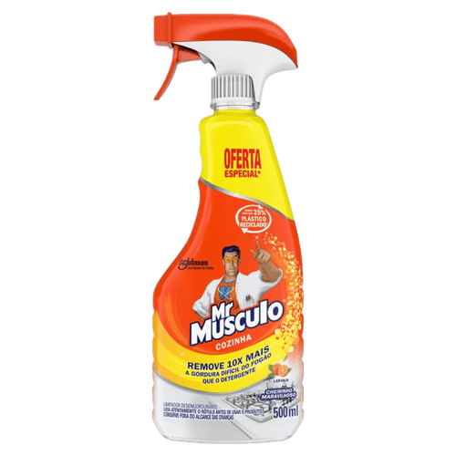 Limpador Desengordurante para Cozinha Laranja Mr Músculo Frasco 500ml Borrifador Oferta Especial