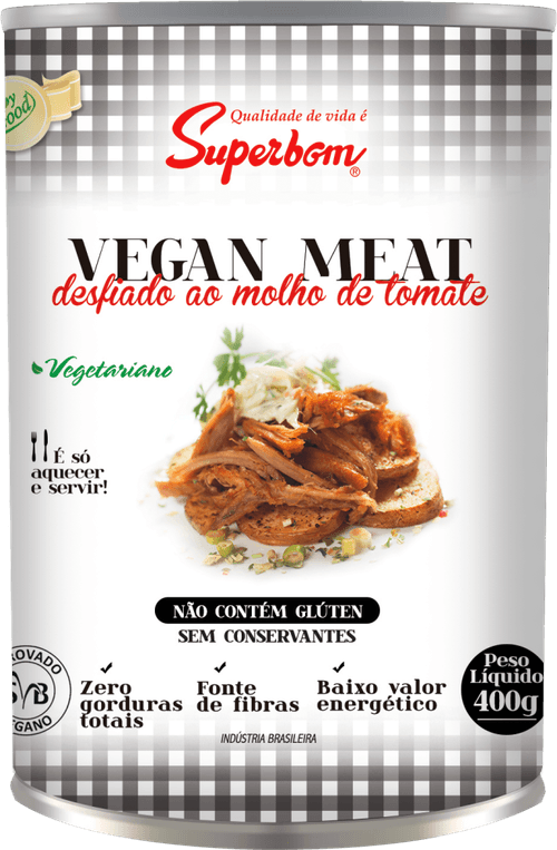 Vegan Meat Superbom Desfiado ao Molho de Tomate Lata 400 g