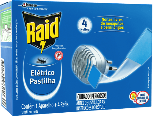 Kit 1 Aparelho + 4 Repelente Pastilha Elétrico 4 Noites Raid Refil