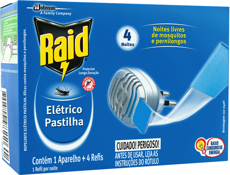 Kit-1-Aparelho---4-Repelente-Pastilha-Eletrico-4-Noites-Raid-Refil