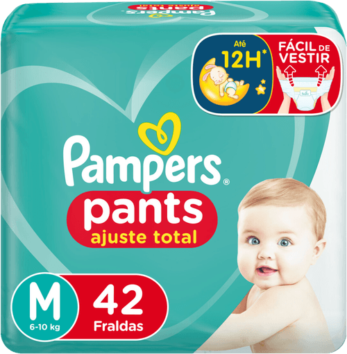 Fralda Descartável Infantil Pants Pampers Ajuste Total M 6 a 10kg Pacote 42 Unidades