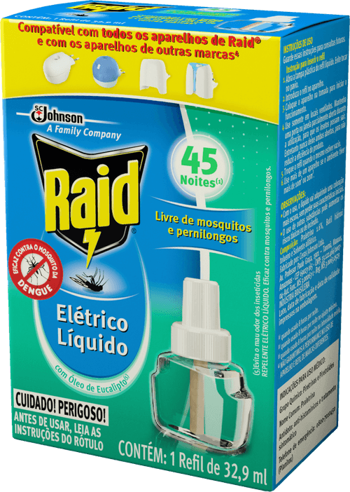 Repelente Líquido Elétrico 45 Noites sem Perfume Raid Caixa 32,9ml Refil