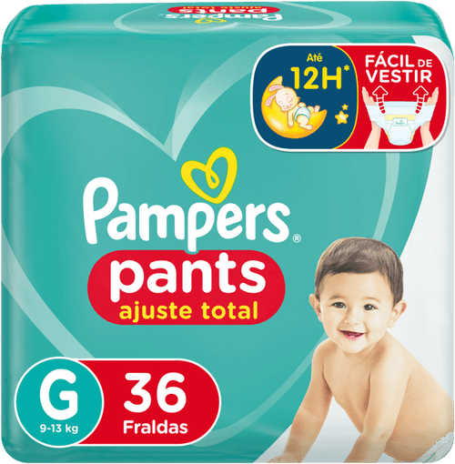 Fralda Descartável Infantil Pants Pampers Ajuste Total G 9 a 13kg Pacote 36 Unidades