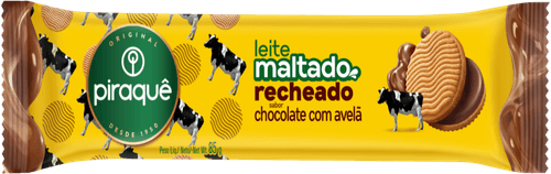 Biscoito Leite Maltado Recheio Chocolate com Avelã Piraquê Pacote 85g