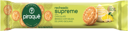 Biscoito Recheio Chocolate Branco Com Geleia De Limão-Siciliano Piraquê Supreme Pacote 80G