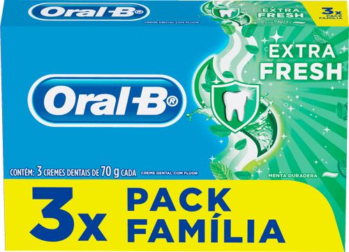 Creme Dental Extra Fresh Menta Duradera Oral-B Caixa 3 Unidades 70g Cada Família