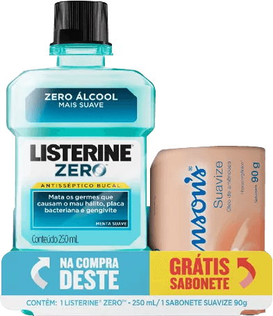 Kit Johnson's Antisséptico Listerine Zero 250ml Grátis Sabonete em Barra Suavize 90g