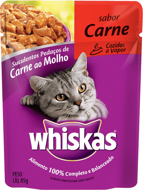 Alimento para Gatos Adultos Carne ao Molho Encorpado Refeição Completa Whiskas Sachê 85g