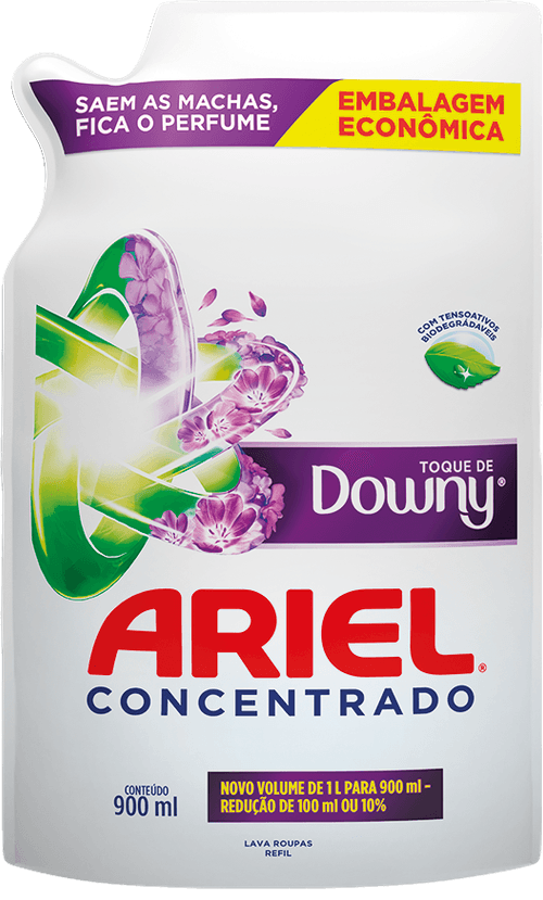 Lava-Roupas Concentrado Ariel Toque de Downy Sachê 900ml Refil Econômico