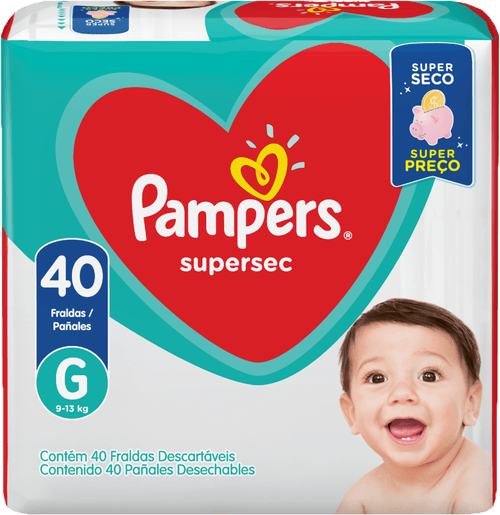 Fralda Descartável Infantil Pampers Supersec G 9 a 13kg Pacote 40 Unidades