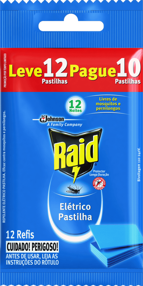 Repelente Pastilha Elétrico 12 Noites Raid Pacote Leve 12 Pague 10 Unidades Refil