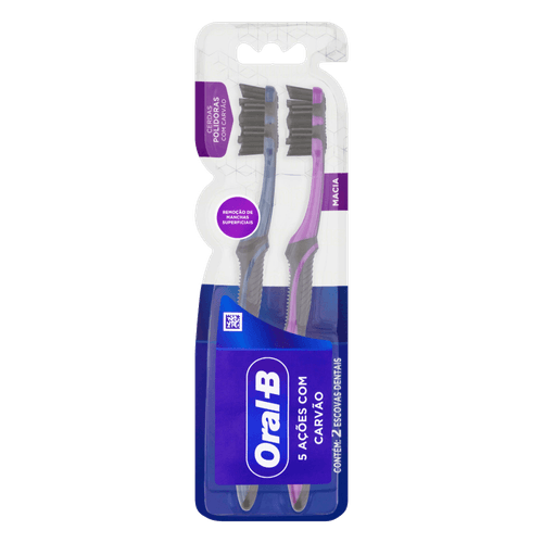 Escova Dental Macia Oral-B 3D White 5 Ações com Carvão 2 Unidades