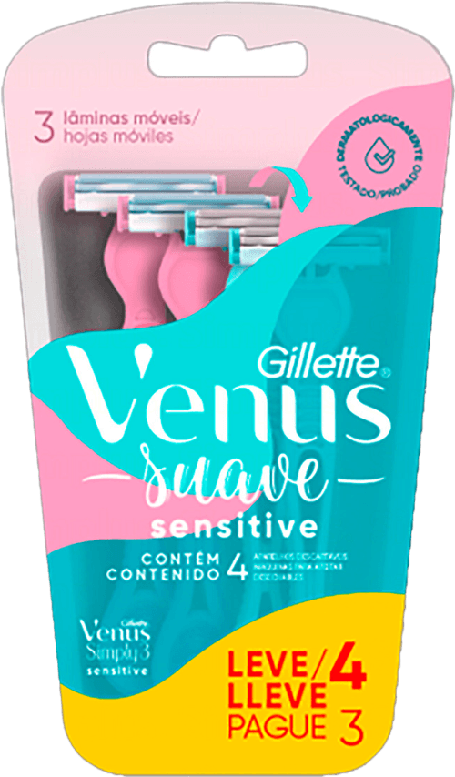 Aparelho Descartável para Depilar Gillette Venus Simply3 Suave Sensitive Leve 4 Pague 3 Unidades