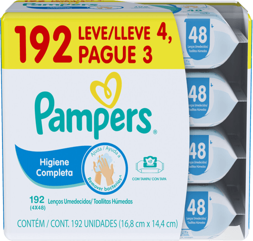 Lenço Umedecido Infantil Pampers Higiene Completa Pacote Leve 4 Pague 3 Unidades de 48 Lenços Cada