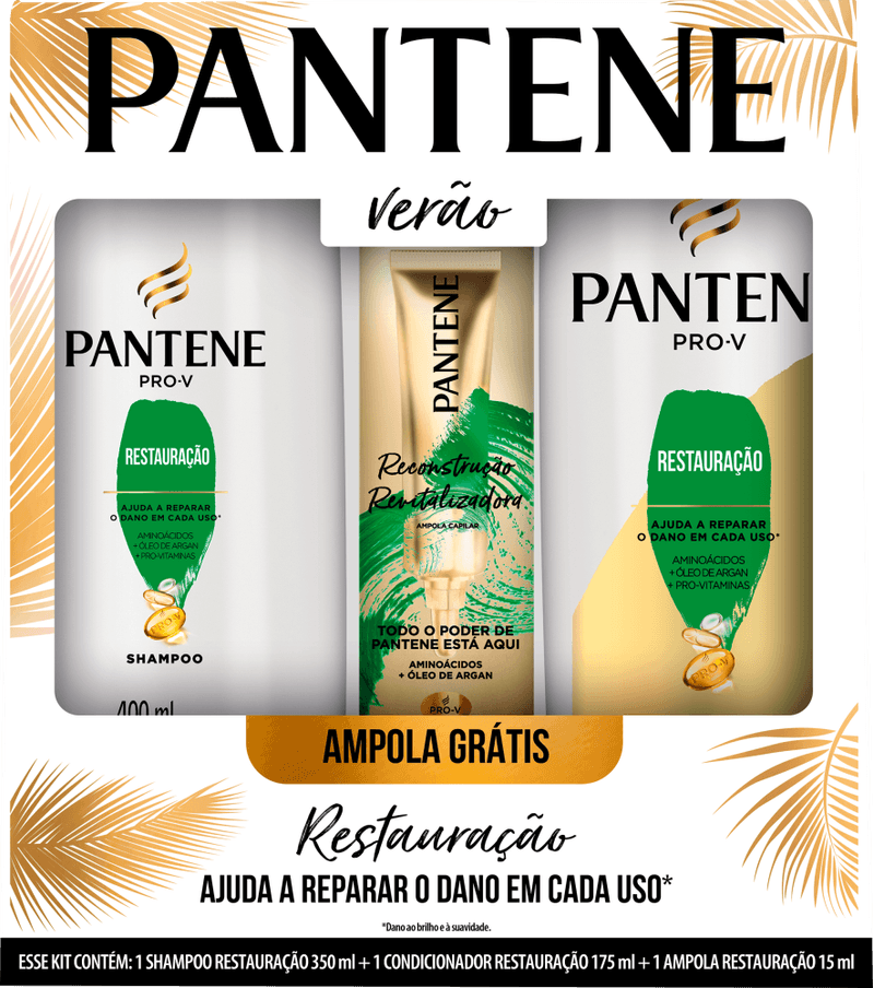 Kit-Shampoo-350ml---Condicionador-175ml-Pantene-Verao-Pro-V-Restauracao-Gratis-Ampola-15ml
