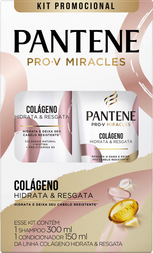 Kit Promocional Shampoo 300ml + Condicionador 150ml Pantene Pro-V Miracles Colágeno Hidrata & Resgata