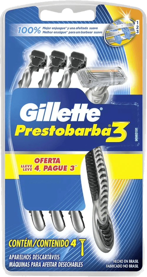 Aparelho Descartável para Barbear Extra Suave Gillette Prestobarba3 4 Unidades Pague Menos