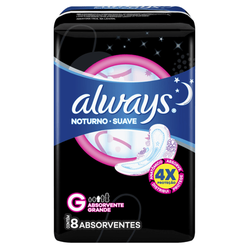 Absorvente com Abas Suave Always Noturno Grande Pacote 8 Unidades