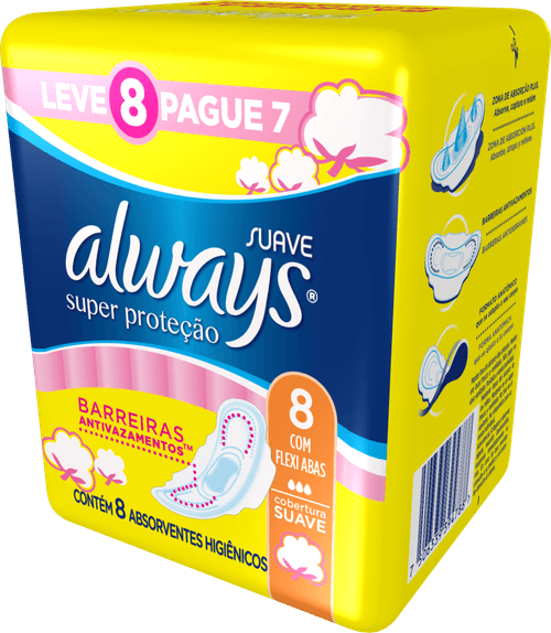 Absorvente Com Abas Suave Always Super Proteção Pacote Leve 8 Pague 7 Unidades