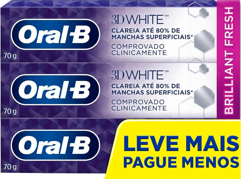 Creme-Dental-Anticarie-com-Fluor-Oral-B-3D-White-Brilliant-Fresh-Caixa-70g-Cada-Leve-3-Pague-2-Unidades