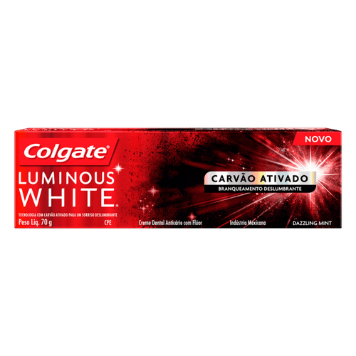 Creme Dental com Flúor Anticárie Carvão Ativado Dazzling Mint Colgate Luminous White Caixa 70g