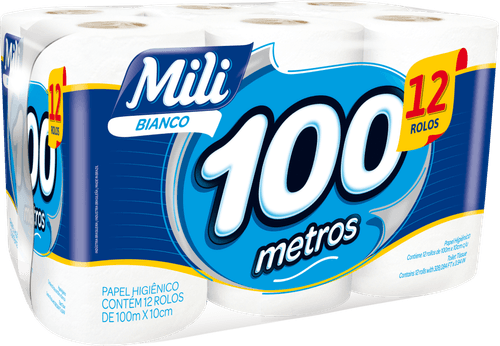 Papel Higiênico Mili Folha Simples Neutro Rolo 100 Metros Pacote com 12 Unidades