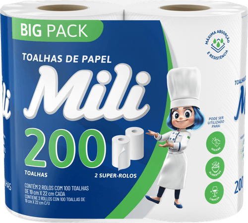 Toalha de Papel Mili 2 Rolos 200 Folhas