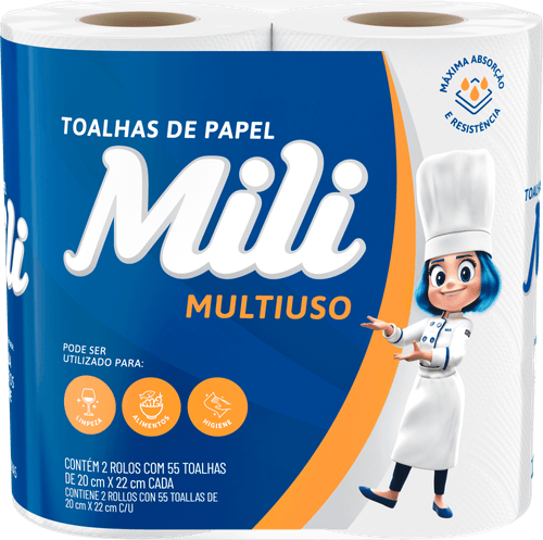 Toalha de Papel Mili 2 rolos com 55 folhas