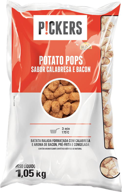 Batata Pré-Frita Potato Pops Congelada Calabresa e Bacon P!ckers Pacote 1,05kg