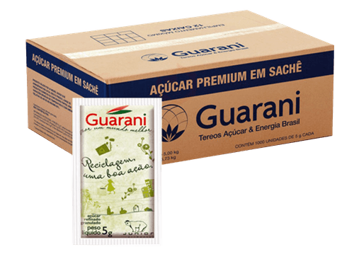 Açúcar Refinado Premium Guarani em Sachê 5g 1000 Unidades